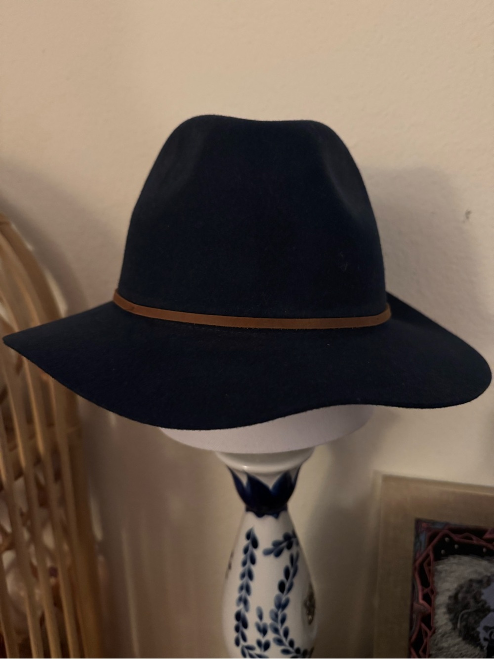 Brixton Dark Blue Wool Fedora with Brown Trim